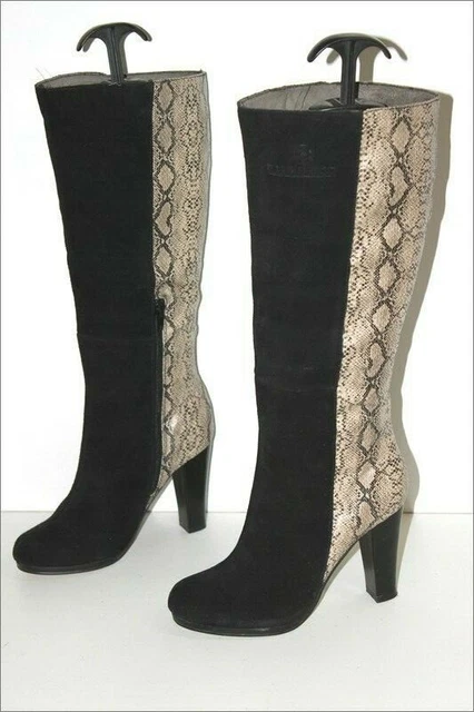 ILARIO FERUCCI Bottes Daim Noir Simili Cuir Reptile Imprimé T 37 TBE