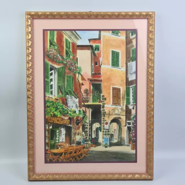 MONTEROSSO Cinque Terre Quadro Dipinto Acquerello su carta Veduta di  Paese Raro