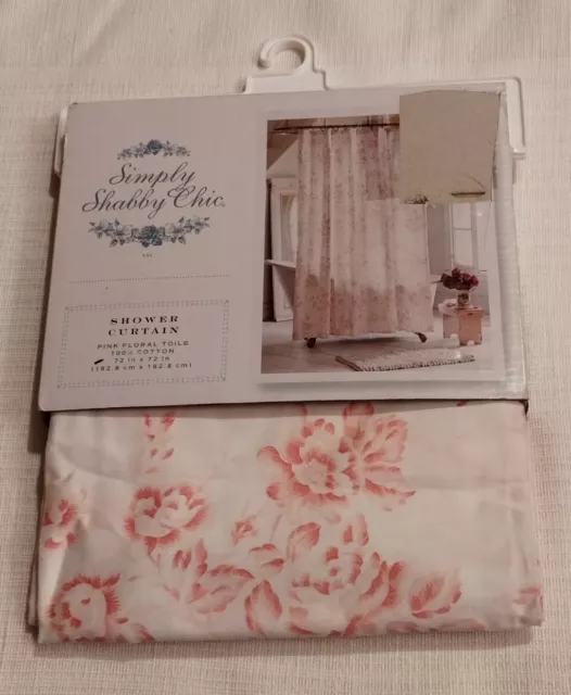 Rachel Ashwell Simply Shabby Chic Pink Floral Toile Shower Curtain, Nip