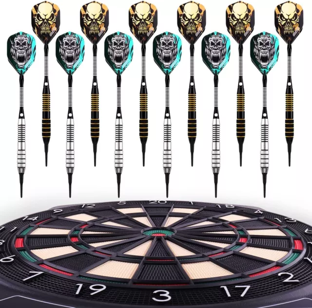 12X Dartpfeile Set 60 Dartspitzen Soft-Dartpfeile 30 Flights mit 8 ALU schäfte 3