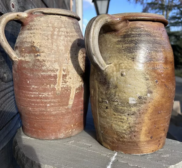 2x Cruche en Grès Art Populaire XIXeme Ancien Poterie Céramique Ancien Pot Vase
