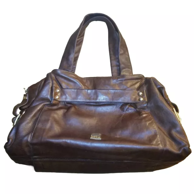 Kooba Brown Leather Handbag Satchel Purse Bag Gold Buckle Studs Zipper