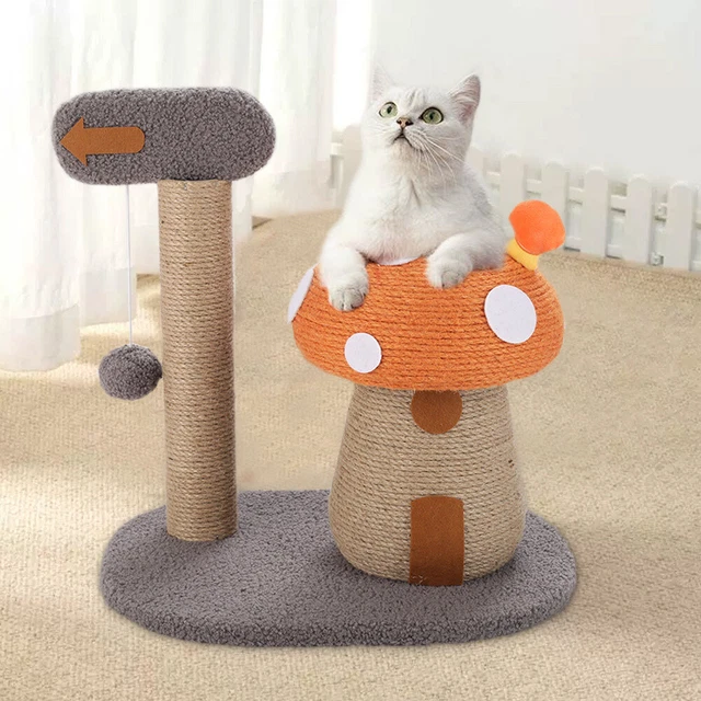 Pet Cat Kitten Sisal Scratcher Mushroom Design Scratching Post Climbing Play Toy
