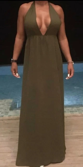 Alina khaki plunge clearance maxi dress