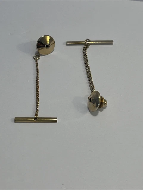 Brass Yellow-Plated Tie Tac Clutch with Bar and Chain