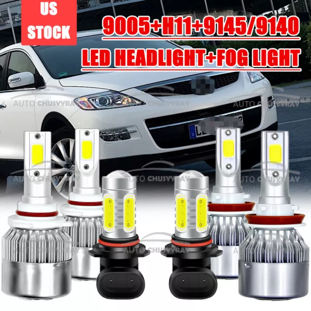 For Mazda CX-9 2007-2012 Combo 6x LED Headlight High Low Beam Fog Light Bulb Kit