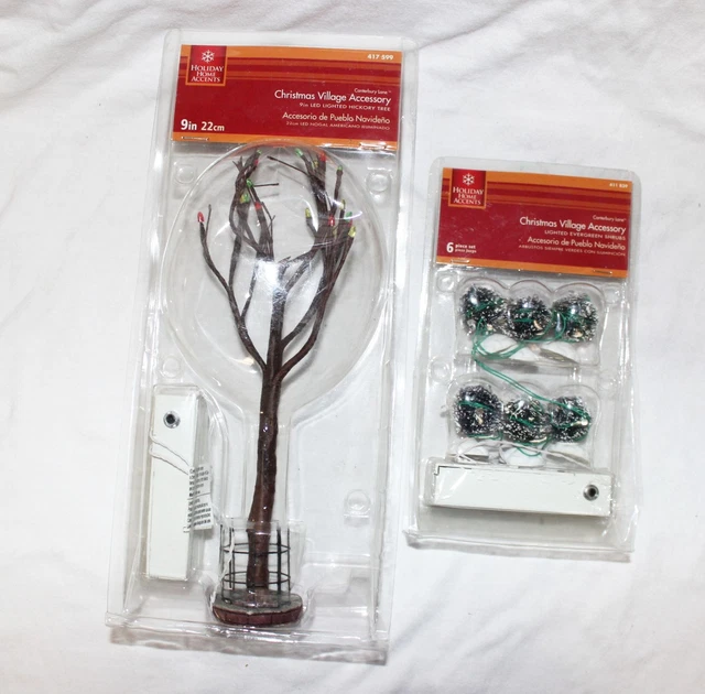 Holiday Accents Christmas Village 9" Lighted Hickory Tree Evergreen Shrubs Decor