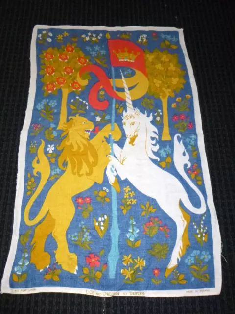 Vtg Ulster Lion and Unicorn Irish Linen Kitchen Tea Towel Ireland 18.5" x 29"