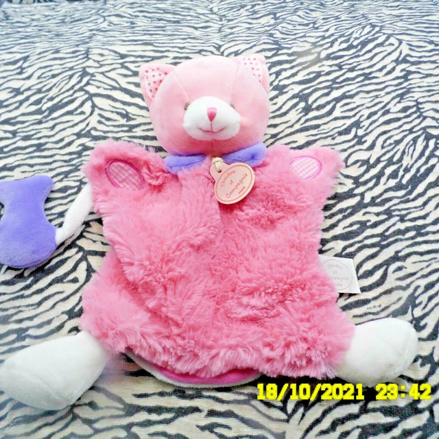 Cb/ Doudou Et Compagnie Marionnette Chat Ours Rose Blanc Poisson 28Cm Neuf 2 Dis