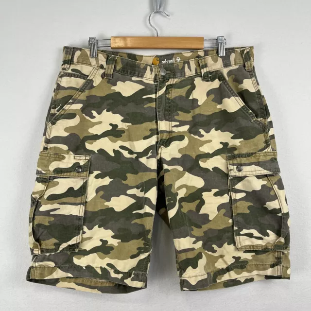CARHARTT Shorts Mens 36 x 10" Green Camo Cargo Relaxed Fit Cotton Loose Baggy