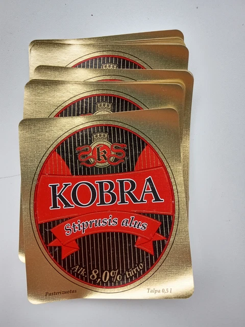 50 KOBRA Stiprusis Beer Labels 2 Liters. - Lithuania