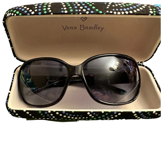 VERA BRADLEY sunglasses with hard clamshell glasses case black blue navy
