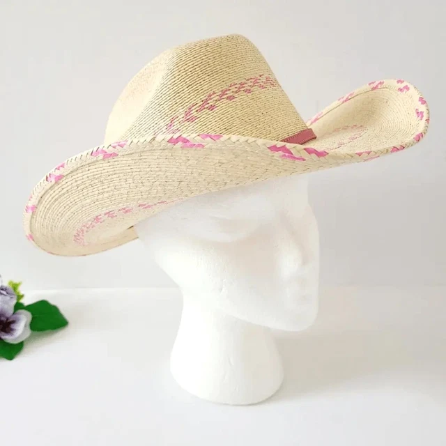 Atwood Hat Large Western Tan Pink Pinto Palm Leaf Cowgirl Cowboy Womens Unisex