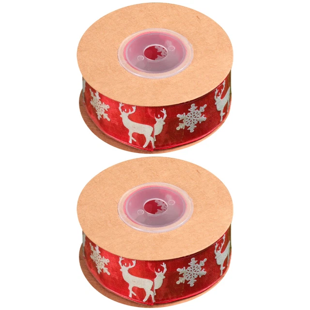 4 Pcs Snowflake Deer Ribbon Christmas Sheer Printed Craft Wired 3