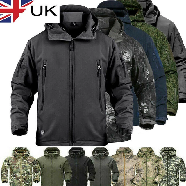 Men Outdoor Tactical Jacket WaterRepellent W/R Zipper Thick Hooded Military Coat