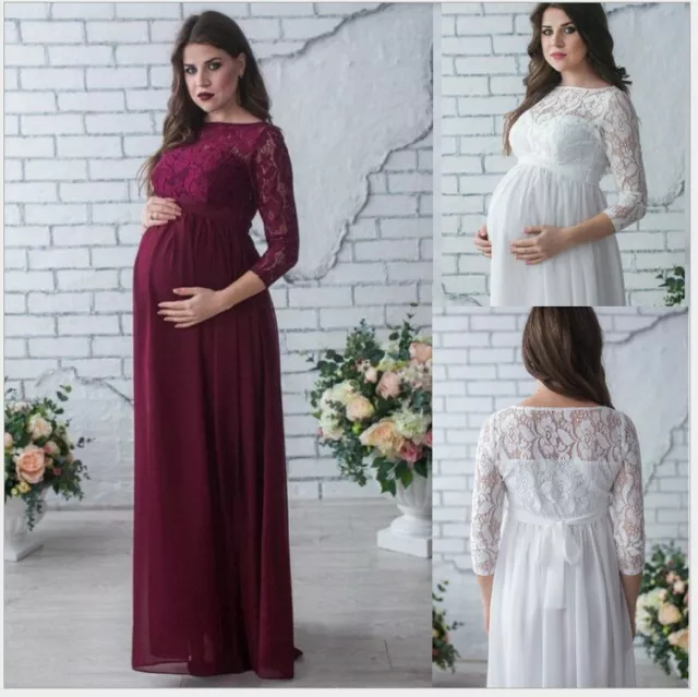 Pregnant Womens Lace Maternity Maxi Dress Gown Photography Props Party Wedding