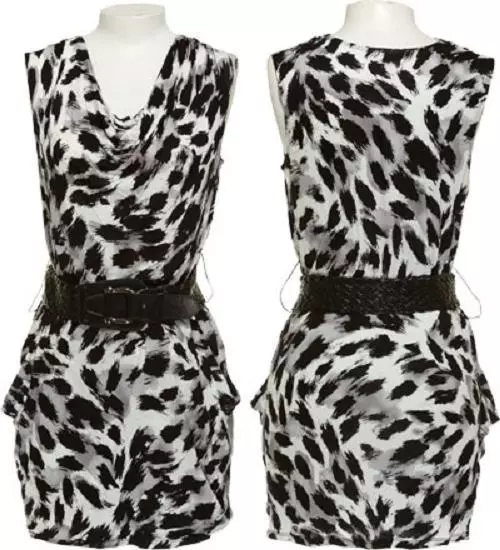 NEW My Michelle Black Animal Print Mini Dress with Woven Belt S SMALL