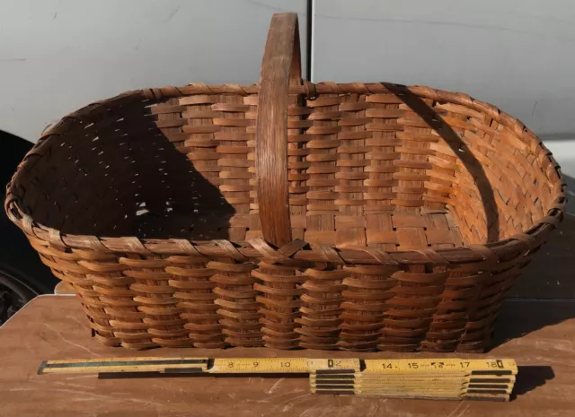 Vintage Primitive Americana Honey Brown Splint Wood Egg Gathering Basket!