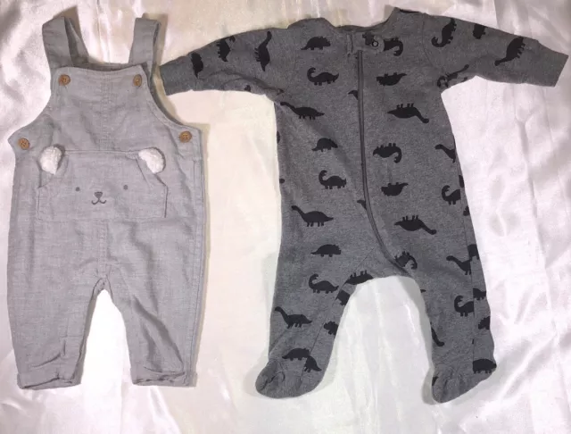 Carters Baby Teddy Bear Overalls & Gerber 1 Piece Dinosaur Pajamas Size 3 Months