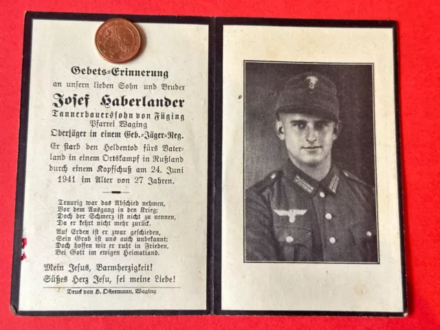Sterbebild 2Wk Oberjäger i e Geb-Jäger-Reg-1941 i e Ortskampf i Rußland