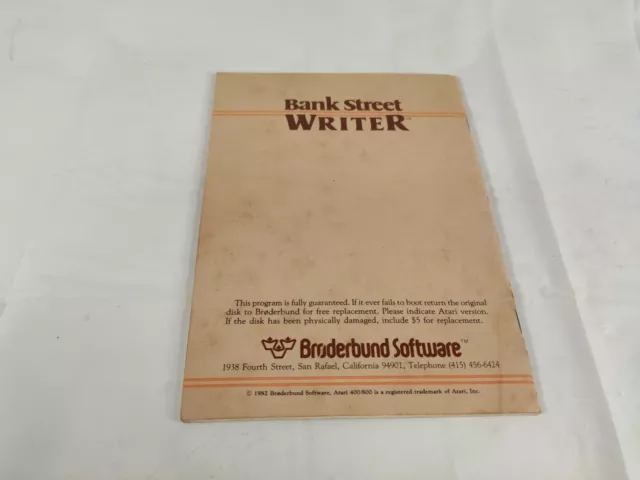 Broderbound Software's Bank Street Writer pour Atari 400/800 manuel SEULEMENT 2