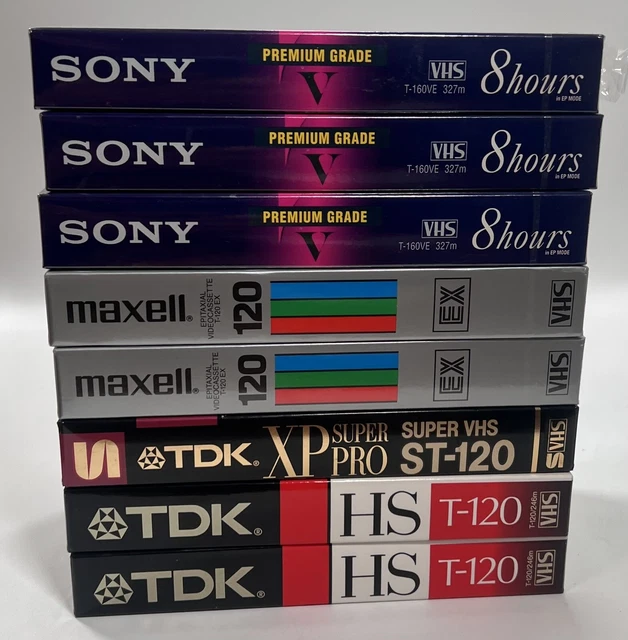 LOT OF 8 Blank VHS Tapes Sealed New Sony Maxell TDK Super Pro Premium T