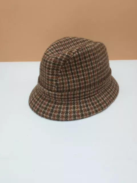 Vintage Retro Brown & Green Tweed Kangol Fedora Trilby Hat Bucket Festival