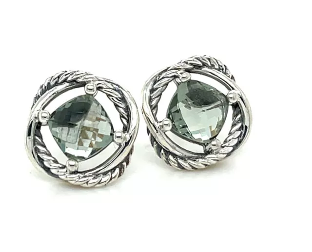 David Yurman Infinity Earrings with Prasiolite Sterling Silver 7mm Stone Used