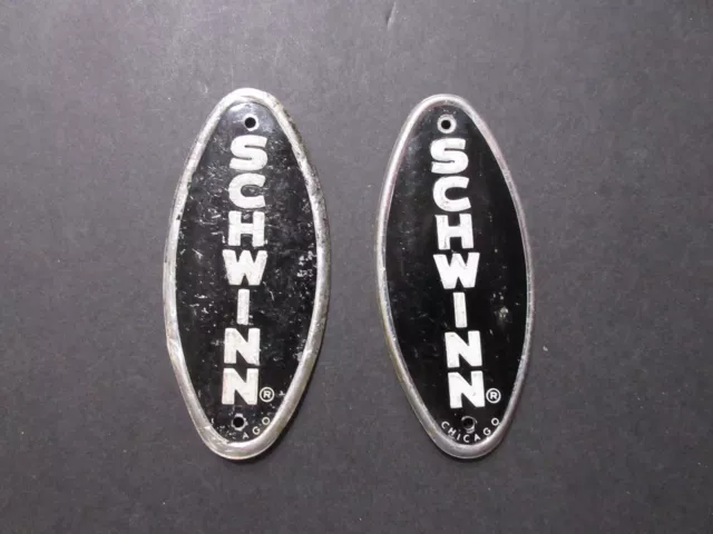 TWO VINTAGE SCHWINN HEAD BADGE NAME PLATE STINGRAY STREET BIKES 1950's - 1980's TWO VINTAGE SCHWINN HEAD BADGE NAME PLATE STINGRAY STREET BIKES 1950's - 1980's