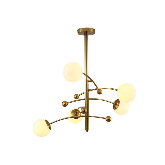 Mace Opal Globe Glasses Gold Metal Sputnik Chandelier Ceiling Light with 5xG9 Fi