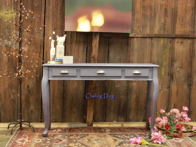 Refinished Queen Anne Console Table w/3 Drawers, Nickel Baroque Cup Handles