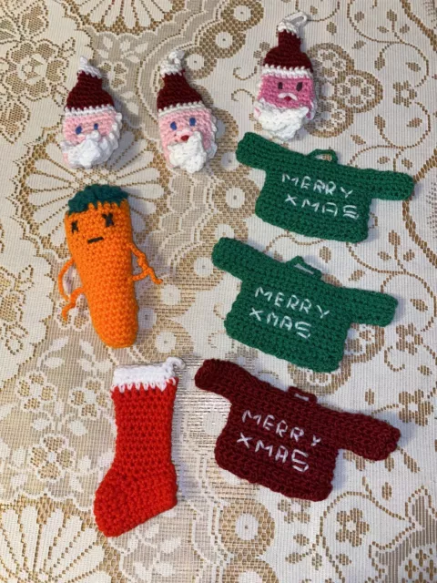 Hand Knitted Christmas Tree Decorations Santa Stocking Jumpers Carrot X8