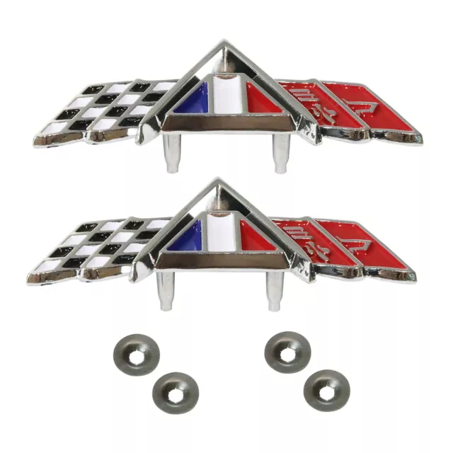 Pair(2) Fender Trim Flag Emblems For 64-67 Chevy Camaro Impala Chevelle II Nova 3