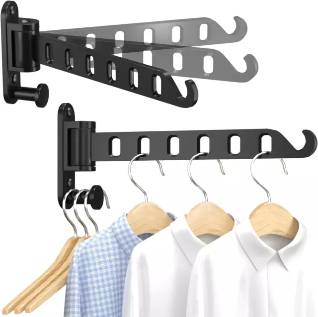 2 Pack Folding Wall Mounted Clothes Hanger Rack with Swing Arm Laundry Room