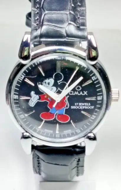 Omax Mechanical Handwinding Movement Mickey Mouse Men Analog Dial Wrist Watch