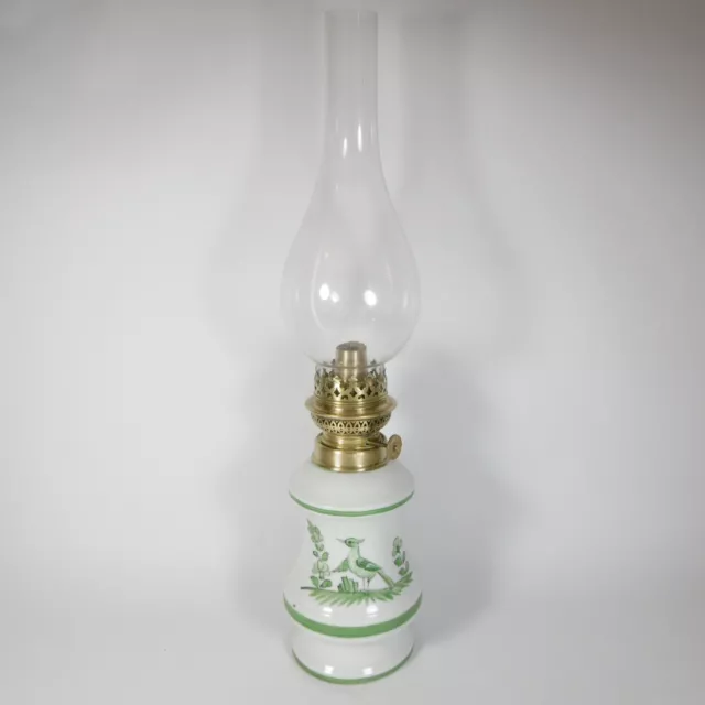 Lampada Lume Lanterna Ad Olio Petrolio Ceramica Faiance Verde Paralume Vintage 2