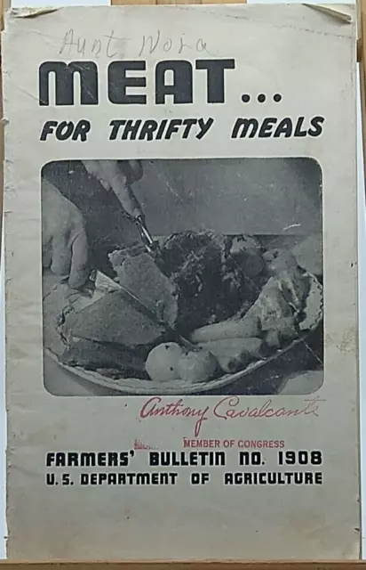 Vntg Meat for Thrifty Meals WW II Era Cooking USDA Farmer's Bulletin No. 1908