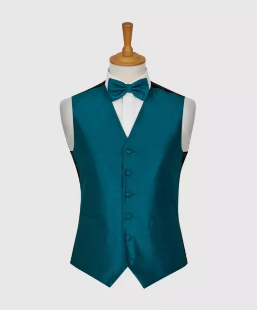 Mens New Shantung Teal Waistcoat Wedding Evening Formal Smart Suit Vest