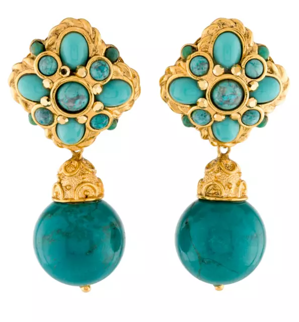 JOSÉ & MARIA BARRERA Earrings Gem Gold Plated Turquoise Blue Stone Dangle