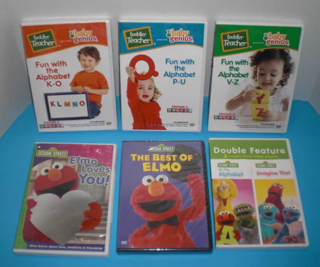 LOT OF 6 Preschool Toddler Children DVDs – Baby Genius, Sesame Street ...