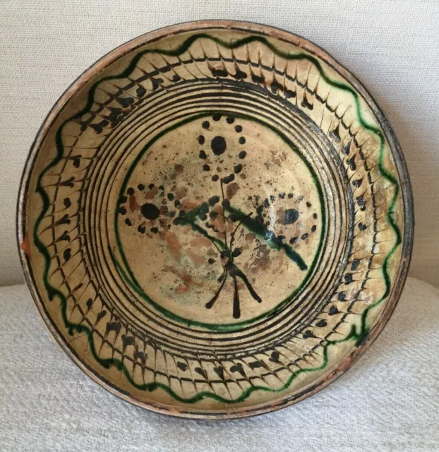 Antique traditional Pokuttian ceramic wall plate 19thC Kolomyia Prinitive RARE