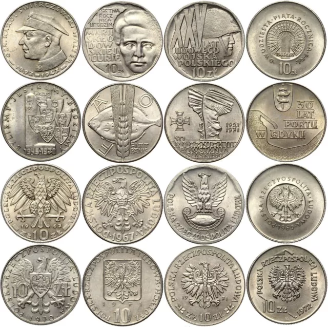 Polen - Münzen KONVOLUT - Sammlung 8 Gedenkmünzen - 10 Złotych 1967-1972 - LOT