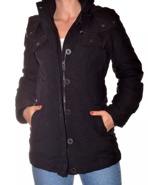 Long Manteau noir à capuche taille 36 Esprit très bon état