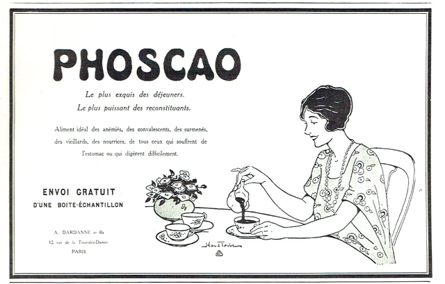 publicité Advertising  AD 0123 1925 Phoscao aliment idéal déjeunes anémies