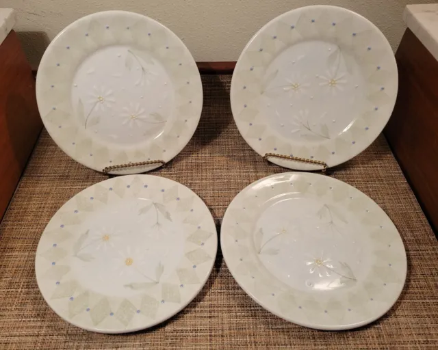 4 ea Block Deb Mores Loves Me 8 1/2"  Salad Plates Hand Painted Beaded Floral