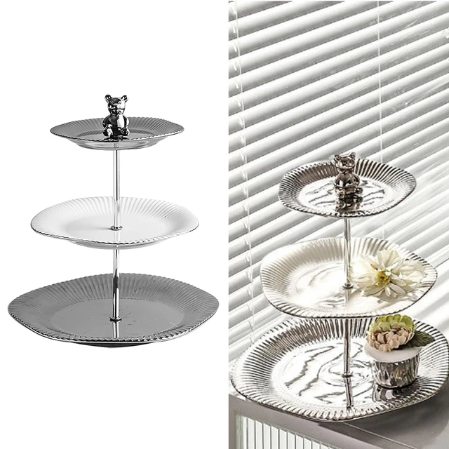 (11)Cupcake Stand Metal Ceramic Bear Decoration Tiered Serving Cake Tray Sturdy
