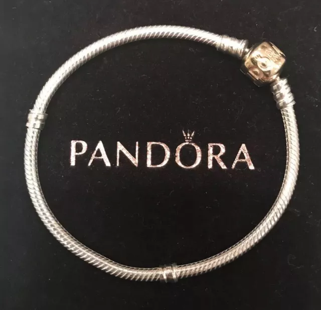 Bracelet Pandora Authentique Argent Sterling & Fermoir En Or Jaune 14K 7,1” 2