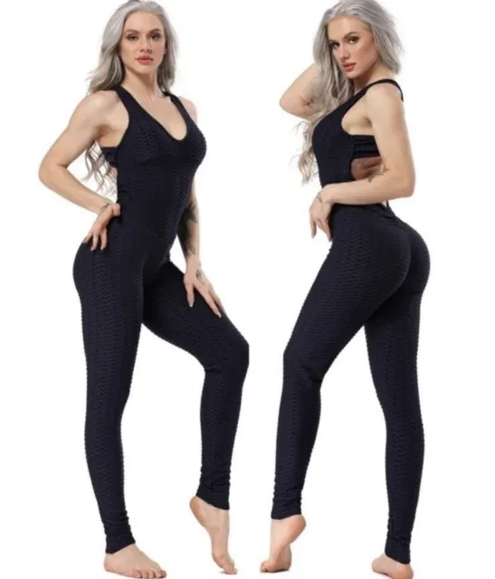 Jumpsuit size medium women one piece yoga outfit new Black