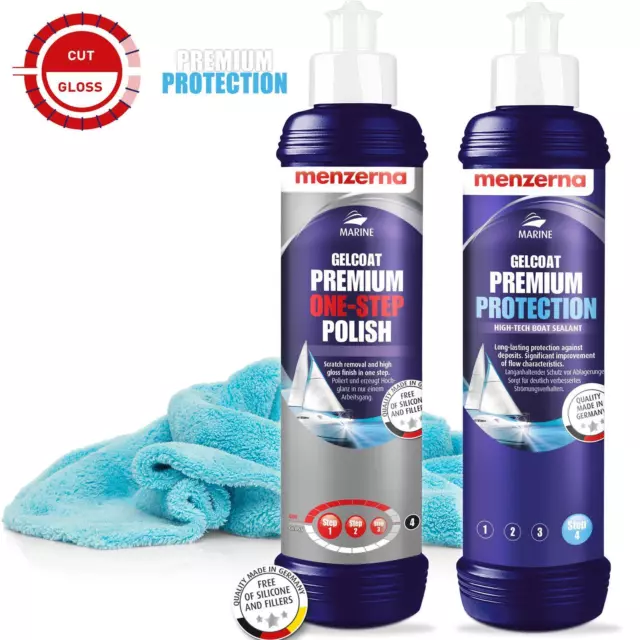 Bootspolitur Versiegelung Menzerna Gelcoat Premium One Step Polish + Microfaser