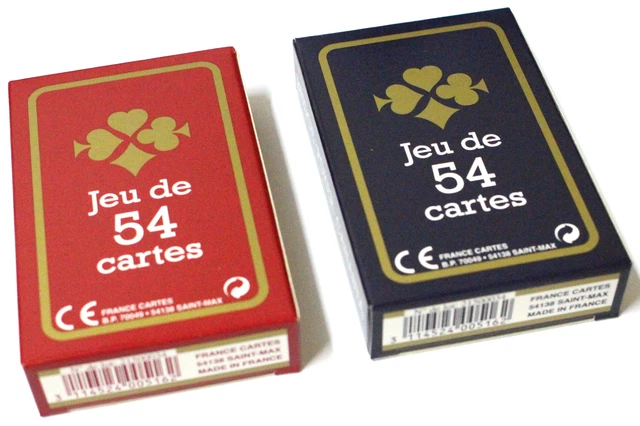 Lot de 2 Jeux de 54 Cartes France-Carte poker rami bridge Gauloise Bleue rouge